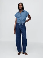 UltraSoft Denim Cropped Tie-Front Shirt