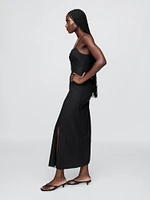 Linen-Blend Shirred Bodice Maxi Dress