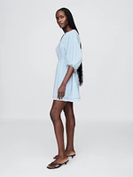 Denim Split-Neck Mini Dress