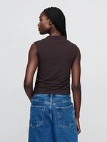 Modern Funnel-Neck Ruched Cropped Tank Top