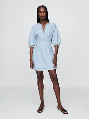 Denim Split-Neck Mini Dress