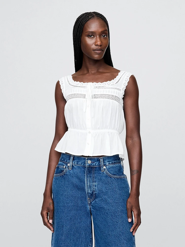 Lace-Trim Peplum Cropped Top