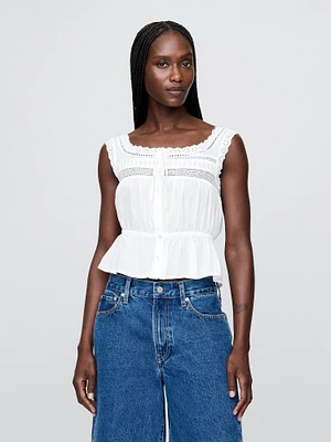 Lace-Trim Peplum Cropped Top