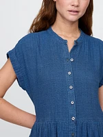 Cotton Gauze Denim Mini Shirtdress