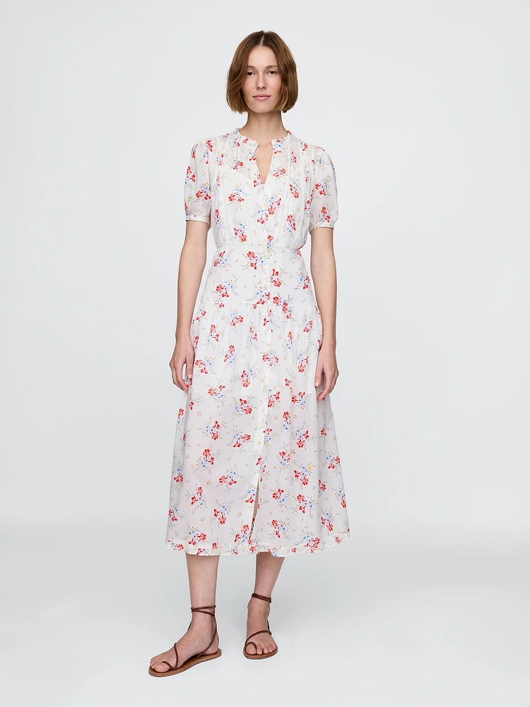 Gap × DÔEN Pintuck Floral Midi Dress