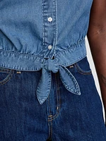 UltraSoft Denim Cropped Tie-Front Shirt