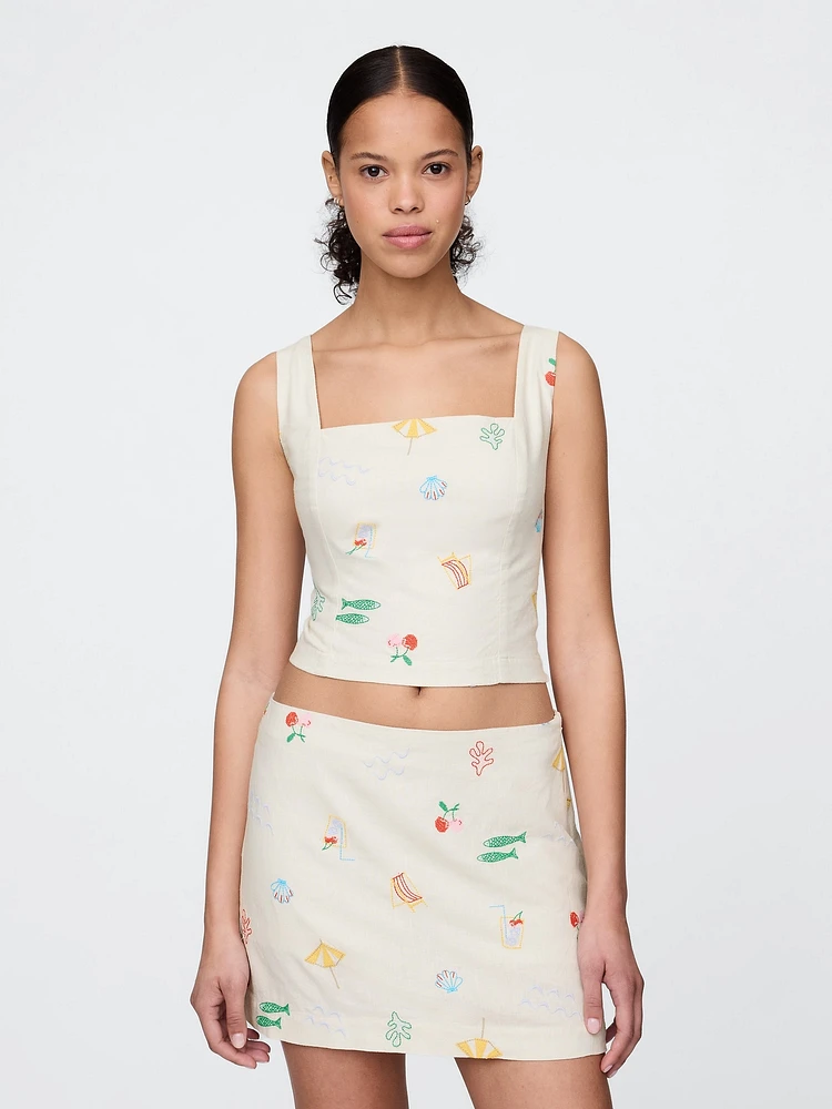 Linen-Blend Cropped Top