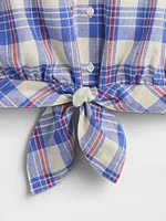Linen-Blend Cropped Tie-Front Shirt
