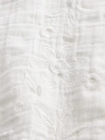 Cotton Gauze Embroidered V-Neck Top
