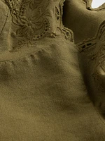 Linen-Blend Embroidered Halter Top
