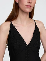 Linen-Blend Embroidered Halter Maxi Dress
