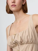 Shirred Button-Front Dress