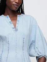 Denim Split-Neck Mini Dress