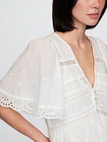 Flutter-Sleeve Eyelet Mini Dress