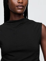 Modern Funnel-Neck Ruched Cropped Tank Top