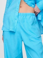 Linen-Blend Easy Wide-Hem Pants