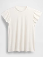 Linen-Blend Flutter-Sleeve T-Shirt