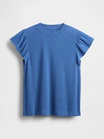 Linen-Blend Flutter-Sleeve T-Shirt