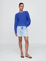 100% Cotton Crochet Crewneck Sweater