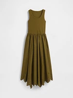 Mixed Media Handkerchief Hem Midi Dress