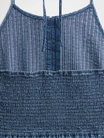 Denim Pintuck Halter Mini Dress