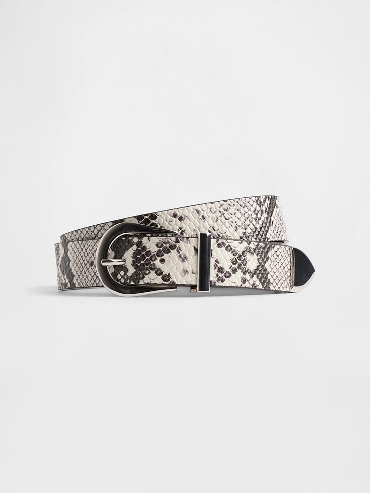 Leather Snake Print Belt