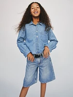 Kids Mid Rise Longline Denim Shorts