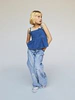 Kids Bow-Strap Peplum Top