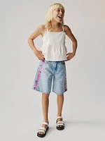 Lilo & Stitch Kids Embroidered Longline Denim Shorts