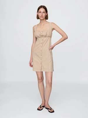Shirred Button-Front Dress