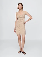 Shirred Button-Front Dress