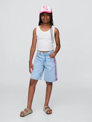 Lilo & Stitch Kids Embroidered Longline Denim Shorts