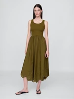 Mixed Media Handkerchief Hem Midi Dress