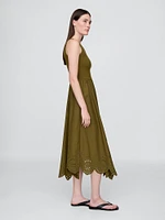 Mixed Media Handkerchief Hem Midi Dress