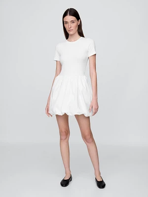 Modern Mixed Media Bubble Mini Dress