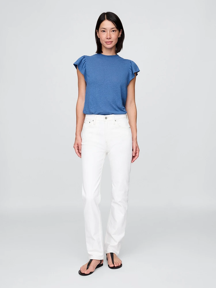 Linen-Blend Flutter-Sleeve T-Shirt