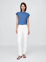 Linen-Blend Flutter-Sleeve T-Shirt