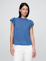 Linen-Blend Flutter-Sleeve T-Shirt