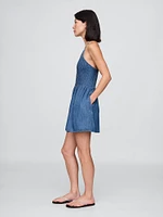 Denim Pintuck Halter Mini Dress