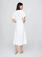 Poplin Roll-Cuff Midi Shirtdress