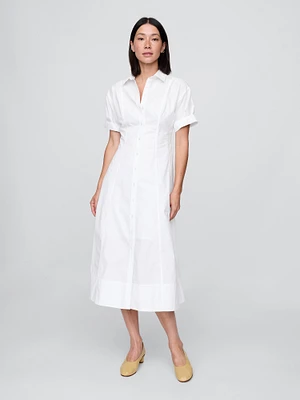 Poplin Roll-Cuff Midi Shirtdress