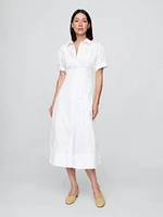 Poplin Roll-Cuff Midi Shirtdress