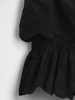 Poplin Eyelet Ruffle Top