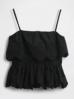 Poplin Eyelet Ruffle Top