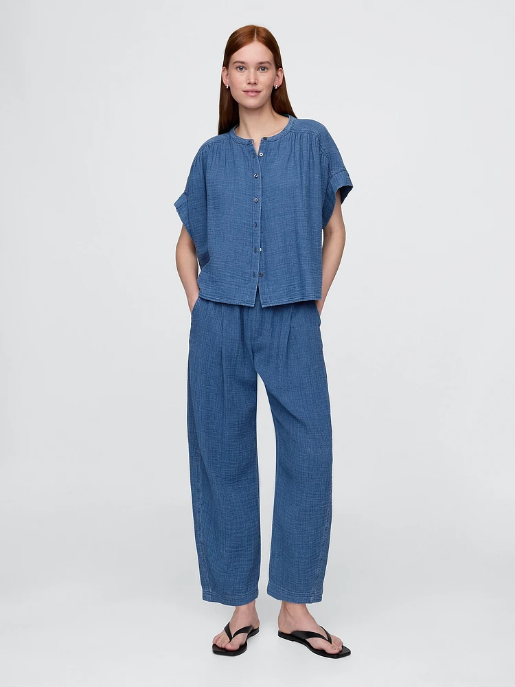 Cotton Gauze Denim Easy Barrel Pants