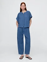 Cotton Gauze Denim Easy Barrel Pants