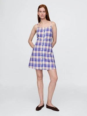 Linen-Blend Tie-Back Mini Dress