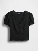 Linen-Blend Lace V-Neck Top