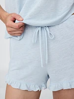 Linen-Blend Ruffle PJ Shorts