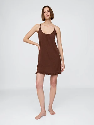 Linen-Blend Ruffle PJ Dress